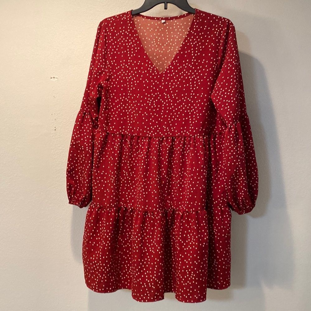 Red & White Polka Dot Bubble Dress Long sleeves size Large